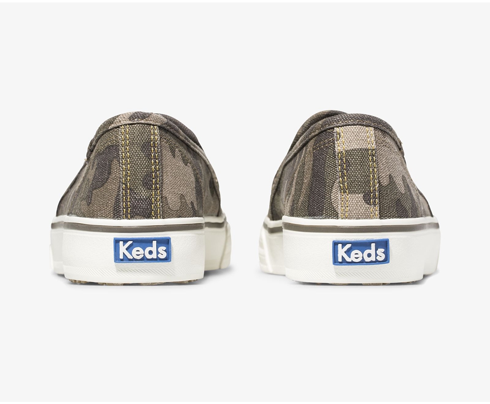 Slip On Γυναικεια - Keds Washable Double Decker Camo - Ελιά - ZJXEU2306